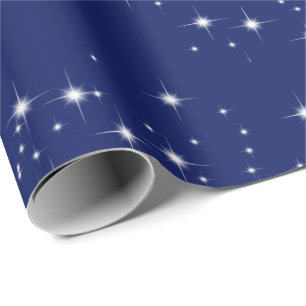 Papel De Regalo White Stars on Blue Wrapping Paper