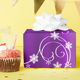 Papel De Regalo White Swirls and Snowflakes Purple Christmas