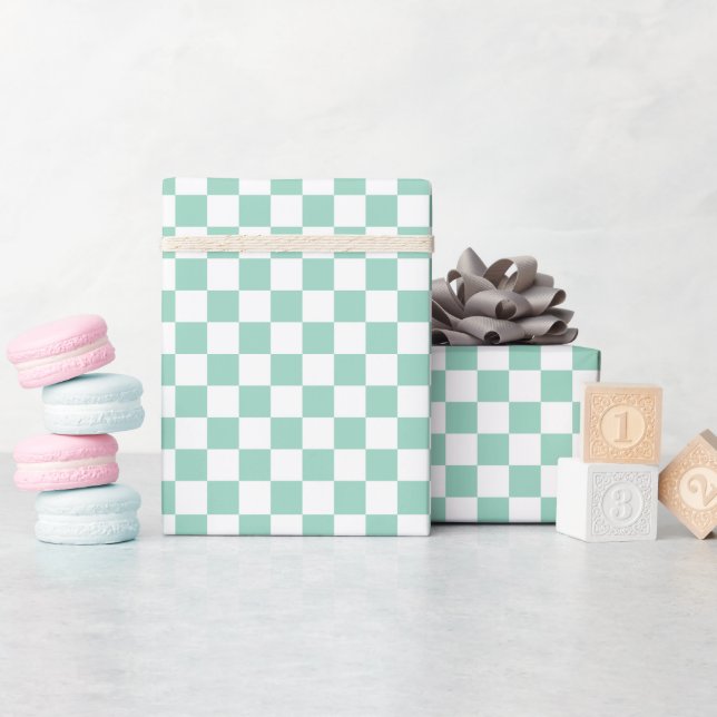 Papel De Regalo White & Teal Checkerboard Wrapping Paper Roll (Baby Shower)