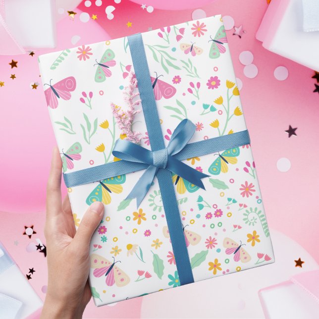 Papel De Regalo White Whimsical Garden Butterfly Girls Birthday (Subido por el creador)