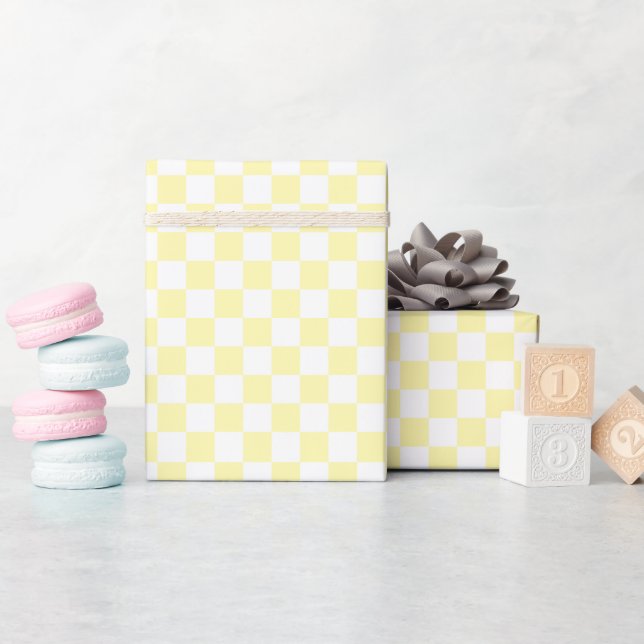 Papel De Regalo White & Yellow Checkerboard Wrapping Paper Roll (Baby Shower)