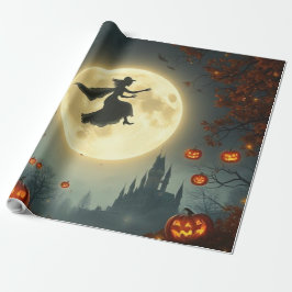 Papel De Regalo Wicked Mystical Witch Flying Over Full Moon 🌕