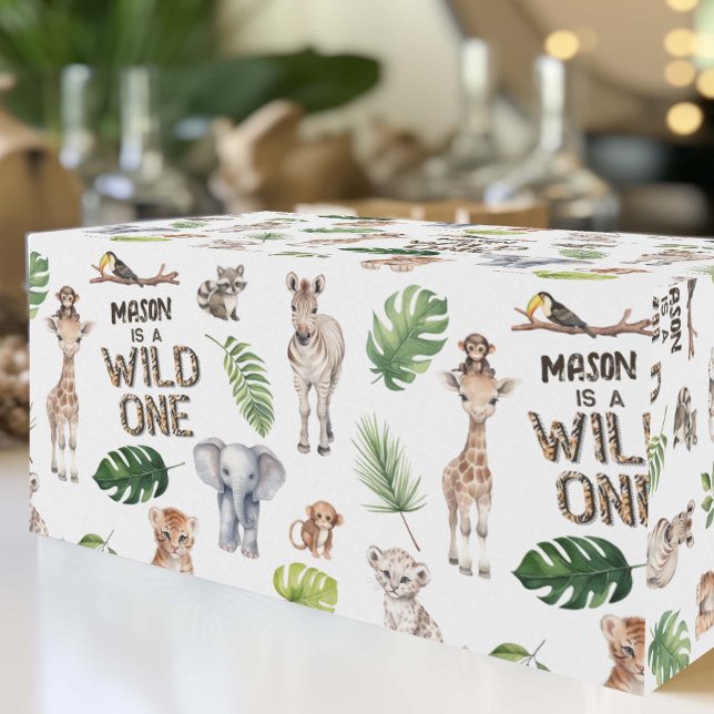 Papel De Regalo Wild One Jungle Safari Baby Boy 1° cumpleaños (WIld one wrapping paper for boy 1st birthday.)