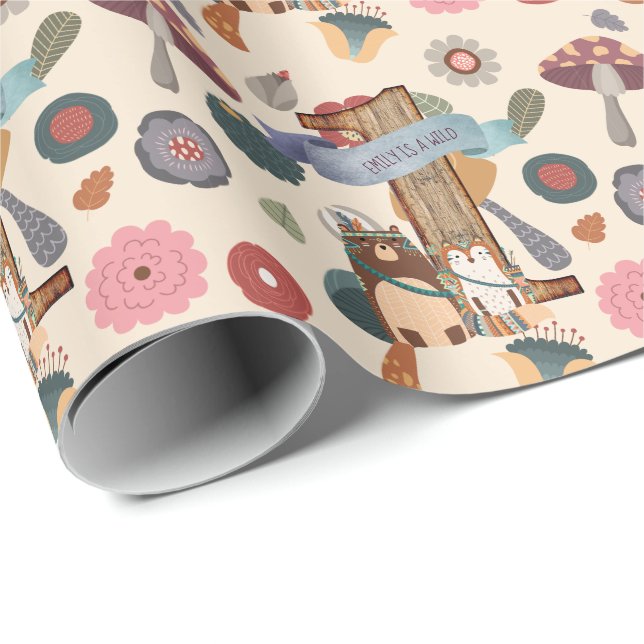 Papel De Regalo Wild One Woodland Animals Partyware Personalizable (Esquina del rollo)