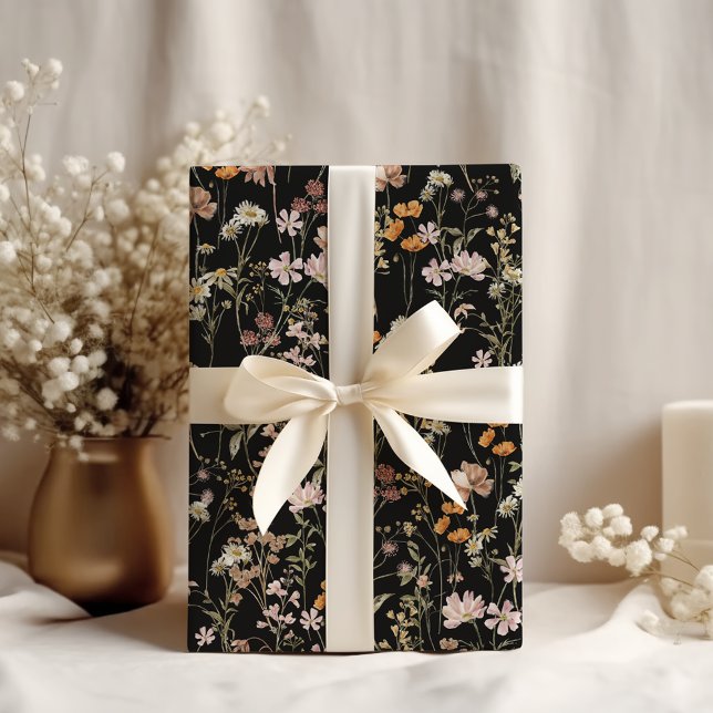 Papel De Regalo Wildflower Boho Bloom Garden Black (Subido por el creador)