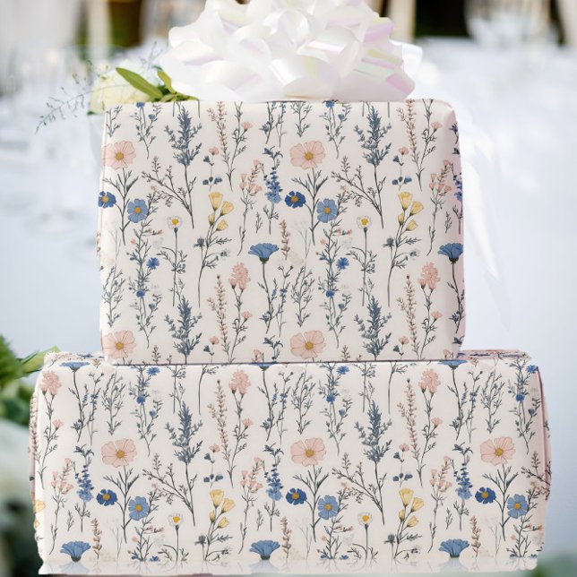 Papel De Regalo Wildflower Gift Wrapping Paper Blue & Pink (Subido por el creador)