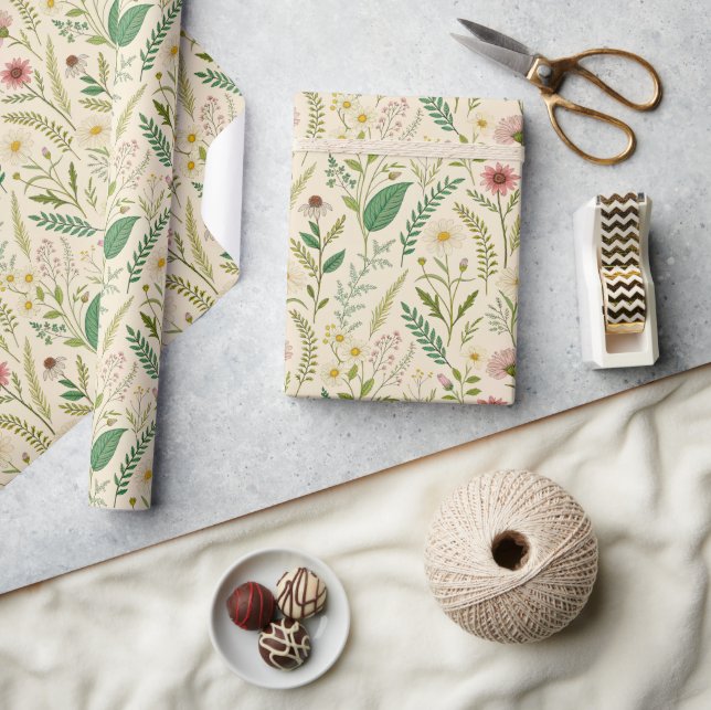 Papel De Regalo Wildflower Meadow Hand-Drawn Botanical Art (Artesanía)