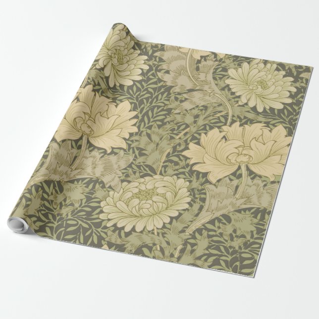 Papel De Regalo William Morris Chrysanthemum Sage Flower (Desenrollado)