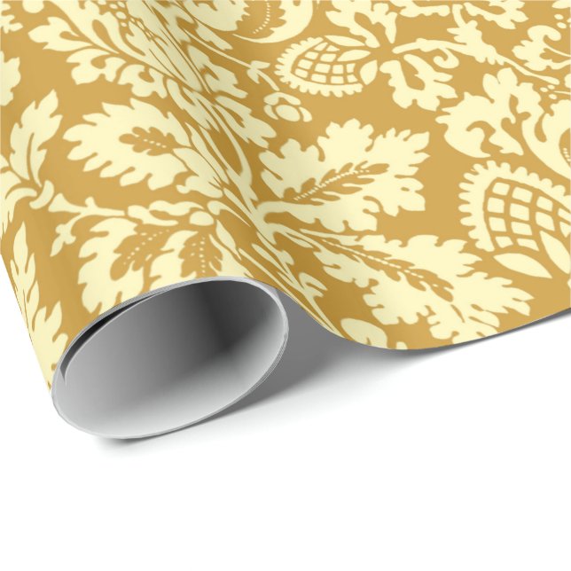Papel De Regalo William Morris Floral Damask, amarillo mostaza (Esquina del rollo)