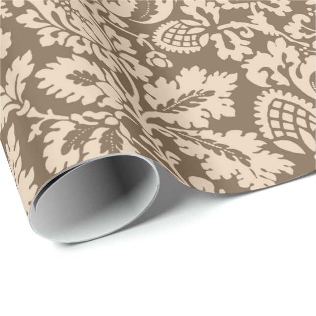 Papel De Regalo William Morris Floral Damask, Taupe Tan y Beige (Esquina del rollo)