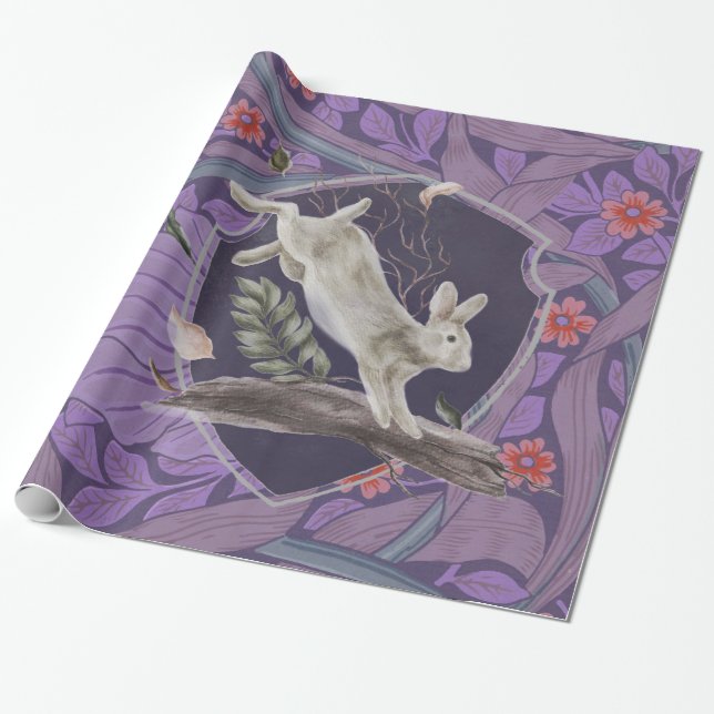 Papel De Regalo William Morris Forest Rabbit Floral Art Nouveau (Desenrollado)