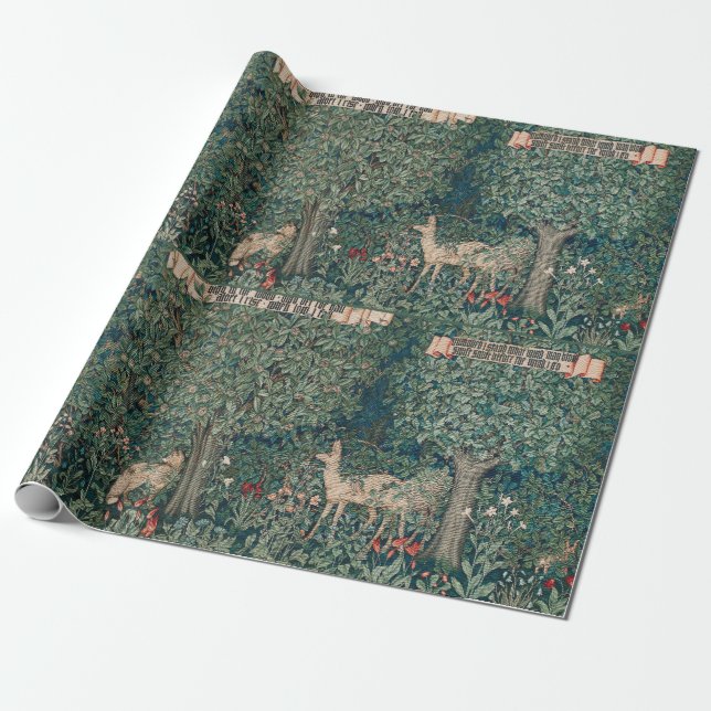 Papel De Regalo William Morris Greenery Forest Animal Botanical (Desenrollado)