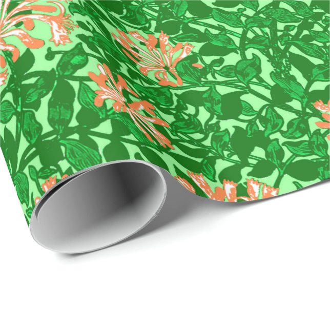 Papel De Regalo William Morris Honeysuckle, Peach y Green (Esquina del rollo)