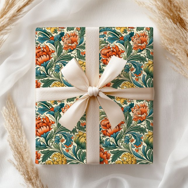 Papel De Regalo William Morris inspirado en el cobre amarillo verd (William Morris inspired copper pastel green yellow Wrapping Paper)