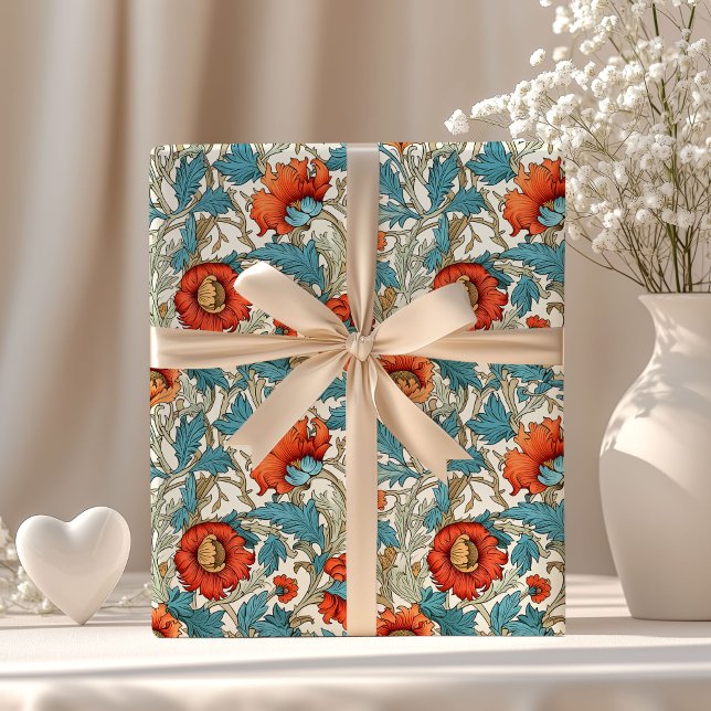 Papel De Regalo William Morris inspirado en la terracota azul past (William Morris inspired terracotta pastel blue Wrapping Paper)