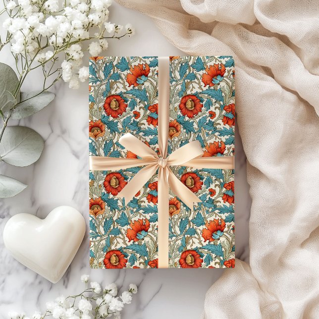 Papel De Regalo William Morris inspirado en la terracota azul past (William Morris inspired terracotta pastel blue Wrapping Paper)