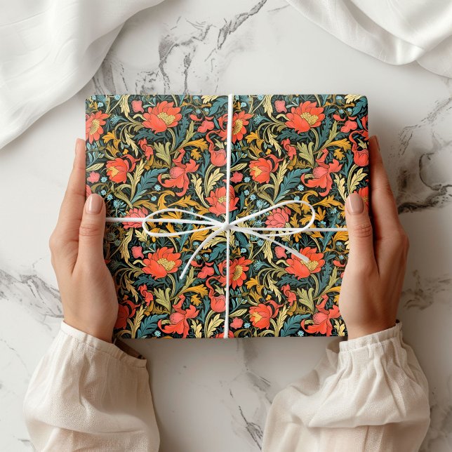 Papel De Regalo William Morris inspirado en la terracota azul past (William Morris inspired terracotta pastel blue Wrapping Paper)