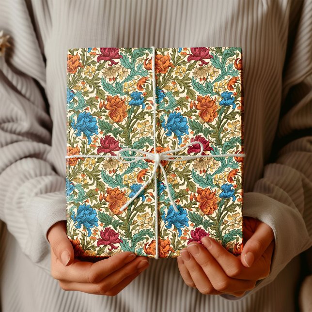 Papel De Regalo William Morris inspirado en la terracota azul past (William Morris inspired terracotta pastel blue Wrapping Paper)