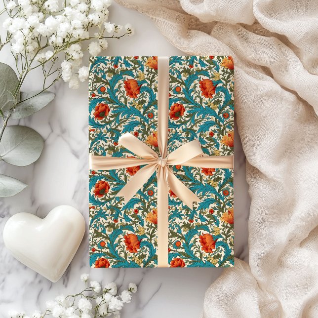 Papel De Regalo William Morris inspirado en la terracota azul past (William Morris inspired terracotta pastel blue Wrapping Paper)