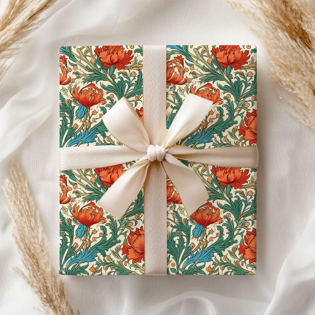 Papel De Regalo William Morris inspirado en la terracota verde pas (William Morris inspired terracotta pastel green Wrapping Paper)