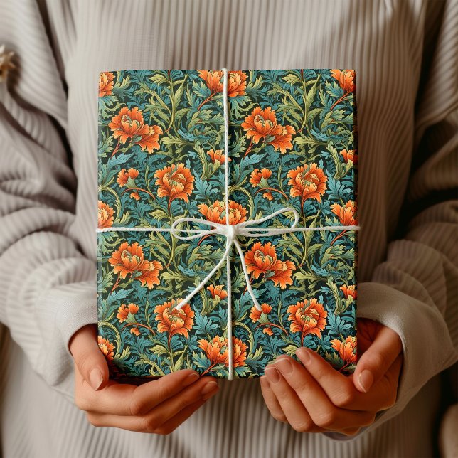 Papel De Regalo William Morris inspirado en la terracota verde pas (William Morris inspired terracotta pastel green Wrapping Paper)