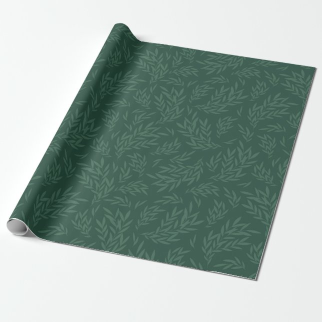 Papel De Regalo William Morris inspiró hojas botánicas verdes (Desenrollado)