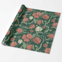 William Morris inspiró la flor botánica verde rojo