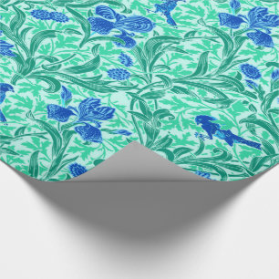 Papel De Regalo William Morris Irises, Cobalt Blue, Aqua y Verde a