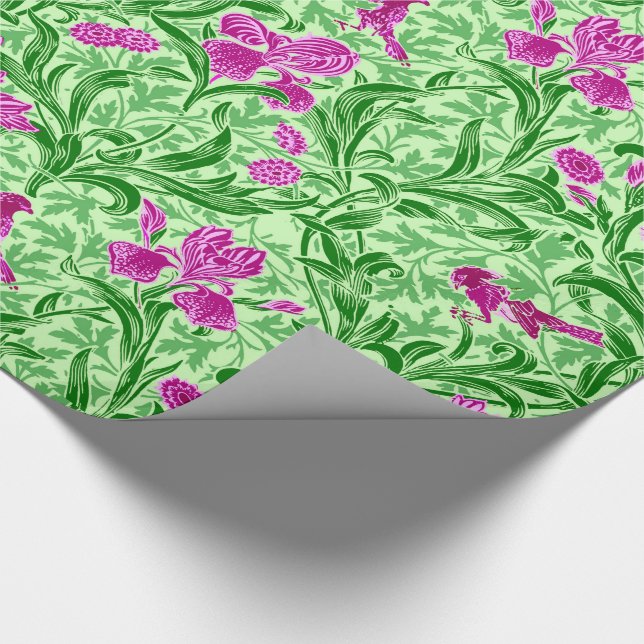 Papel De Regalo William Morris Irises, Green, Magenta y Orquídea (Esquina)