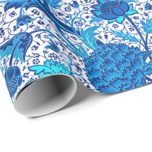 Papel De Regalo William Morris Jacobean Floral, Cobalt Blue (Esquina del rollo)