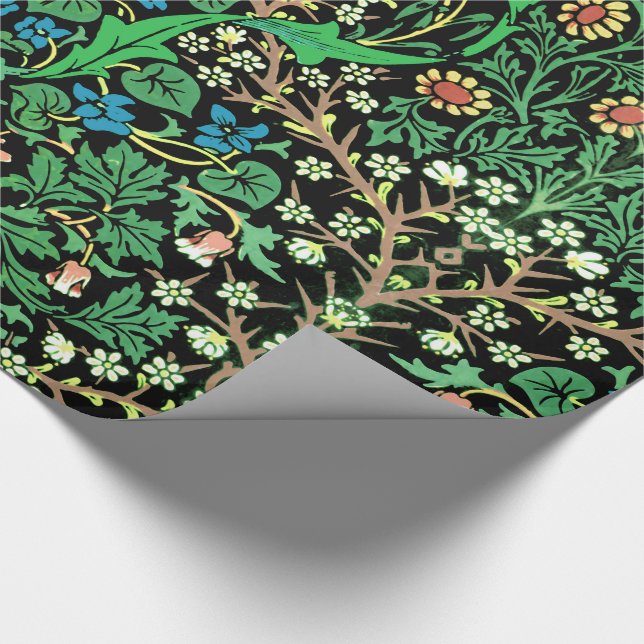 Papel De Regalo William Morris Jacobean Floral, fondo negro (Esquina)