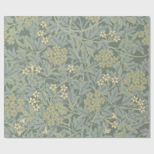 Papel De Regalo William Morris Jasmine Azul Arte Botánico Verde