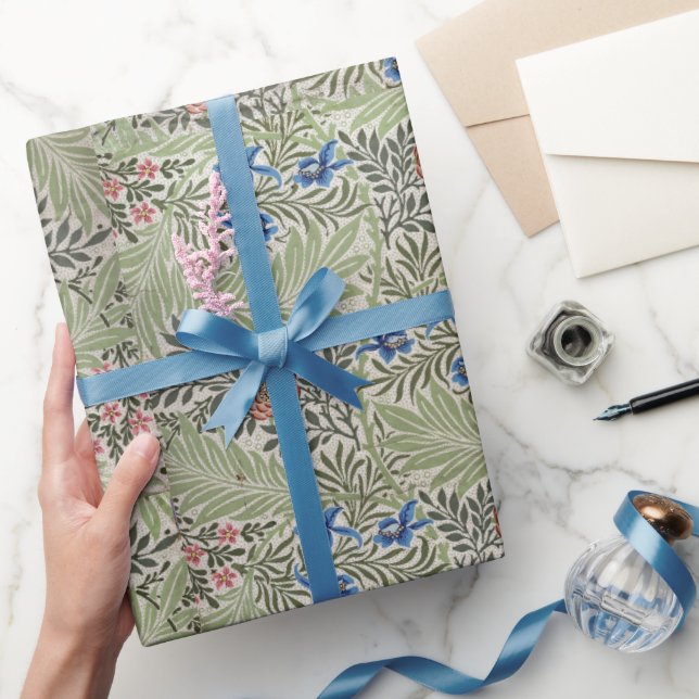 Papel De Regalo William Morris Larkspur Floral Foliage Pink Green (Regalar)