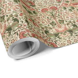 Papel De Regalo William Morris Lodden Foliage Green Pink