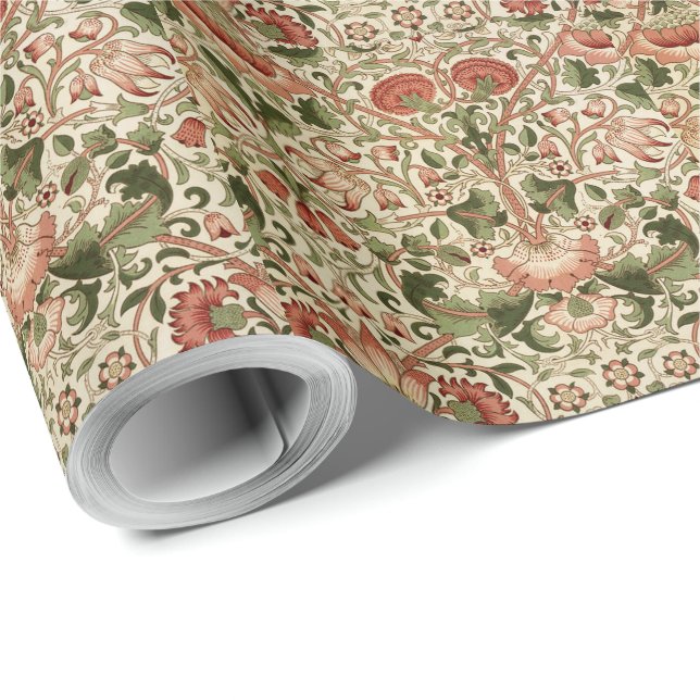 Papel De Regalo William Morris Lodden Foliage Green Pink (Esquina del rollo)