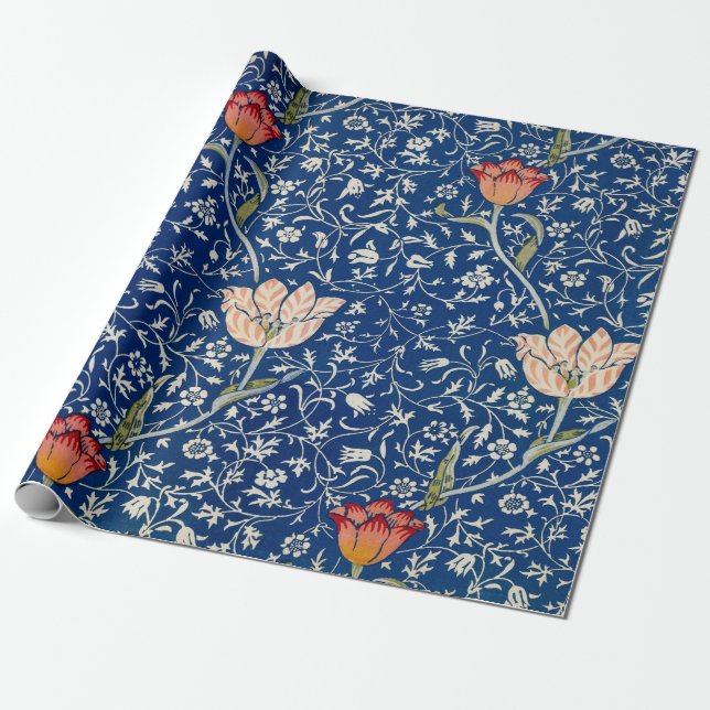 Papel De Regalo William Morris Medway Blue Floral (Desenrollado)
