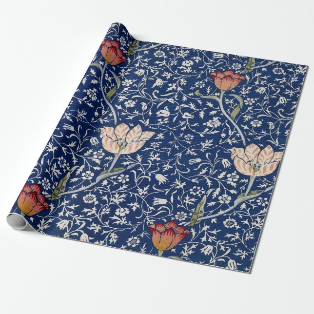 Papel De Regalo William Morris Medway Blue Floral (Desenrollado)