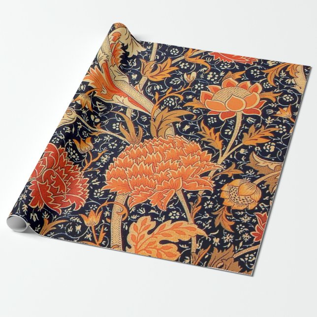 Papel De Regalo William Morris Naranja Cray (Desenrollado)