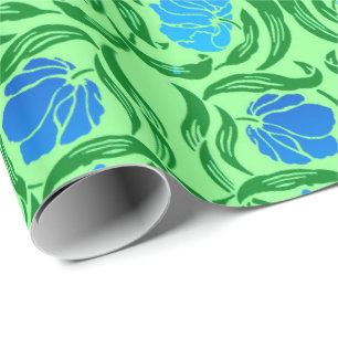 Papel De Regalo William Morris Pimpernel, Azul y Verde Lima