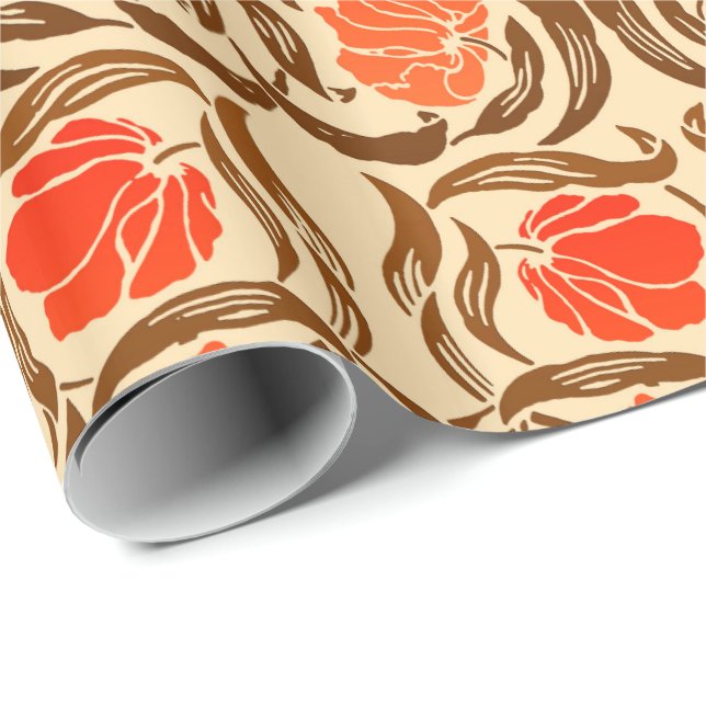 Papel De Regalo William Morris Pimpernel, Mandarin Naranja y Brown (Esquina del rollo)