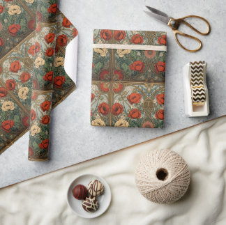 Papel De Regalo William Morris Poppies Floral Art Nouveau Pattern