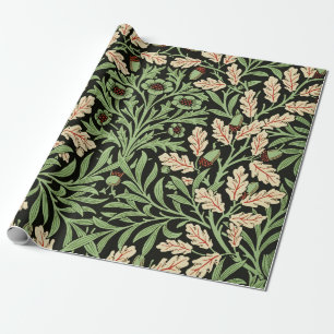 Papel De Regalo William Morris Roble Antiguo Patrón Rojo Negro