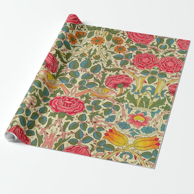Papel De Regalo William Morris Rosa Floral Chintz Pink (Desenrollado)