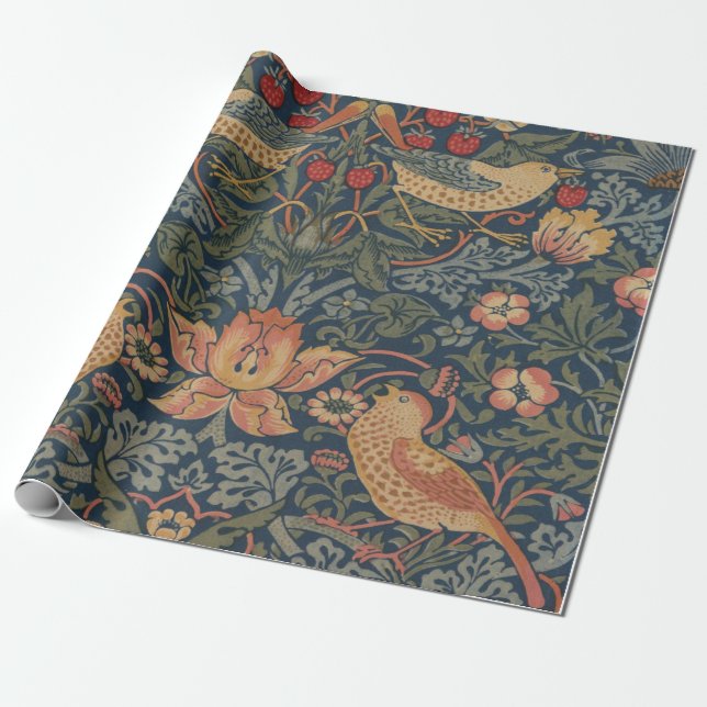 Papel De Regalo William Morris Strawberry Thieves Aves (Desenrollado)