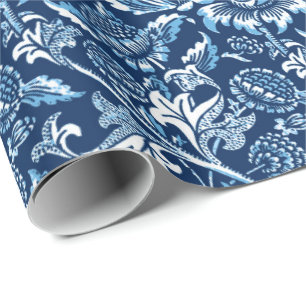 Papel De Regalo William Morris Sunflower, azul oscuro y blanco