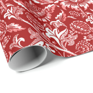 Papel De Regalo William Morris Sunflower, rojo profundo y blanco