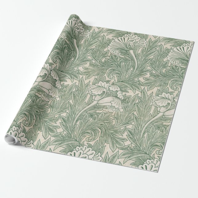 Papel De Regalo William Morris tulip fondo de pantalla verde texti (Desenrollado)
