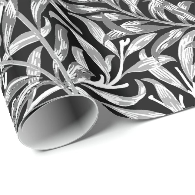 Papel De Regalo William Morris Willow Bough, negro, blanco y gris (Esquina del rollo)