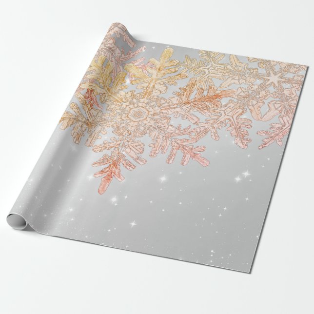 PAPEL DE REGALO WILSON BENTLEY SNOWFLAKES ROSA Y GRIS (Desenrollado)