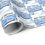 Papel De Regalo Winder Wonder Merry Christmas<br><div class="desc">Papel envuelto con una hermosa escena de invierno que incluye montañas nevadas,  cabaña rústica y verduras cubiertas de nieve. Las imágenes y el texto pueden ser personalizados. También tiene la opción de borrar el texto. Obra de arte original de W.B.</div>